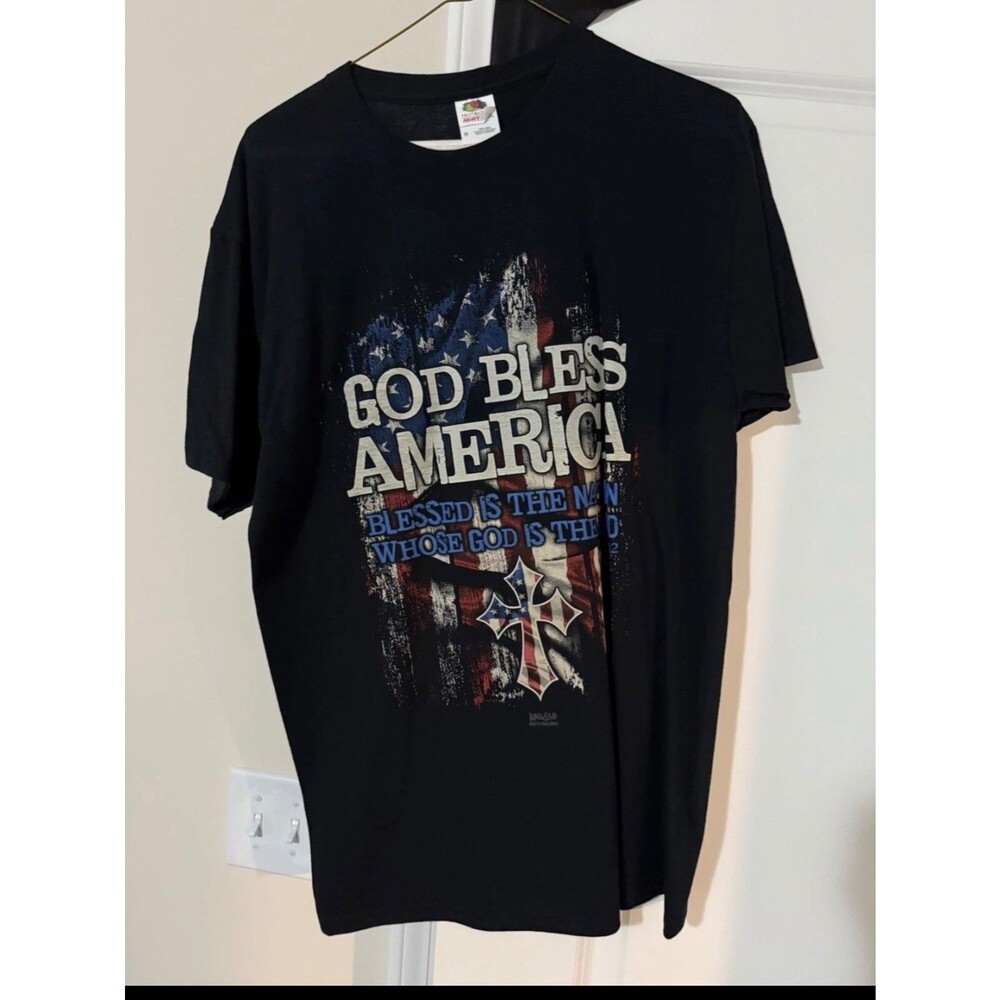 Kerusso God Bless America Christian American Flag Psalm 33:12 Size M Shirt T